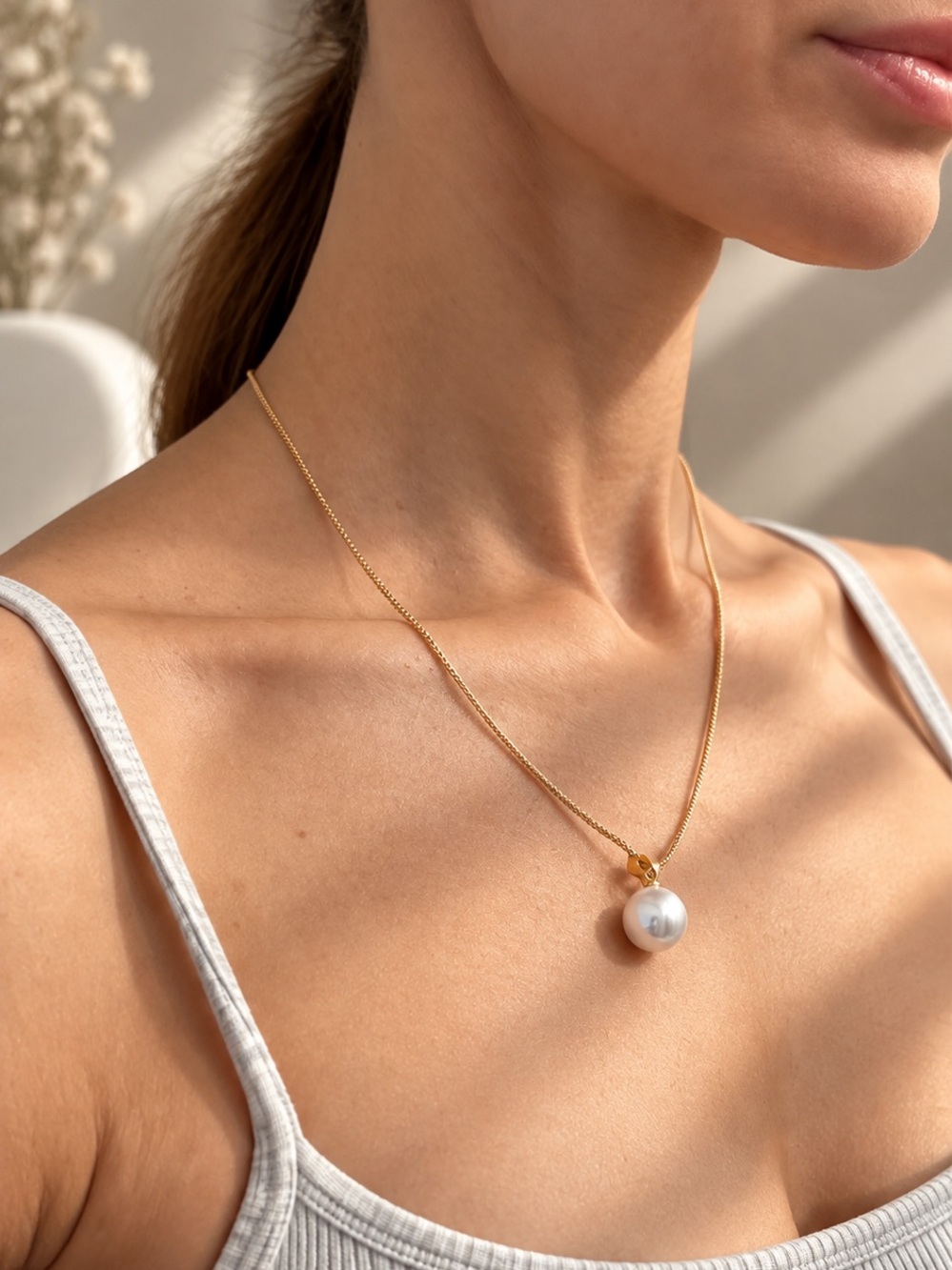 Gold Pearl Necklace & Earrings Set